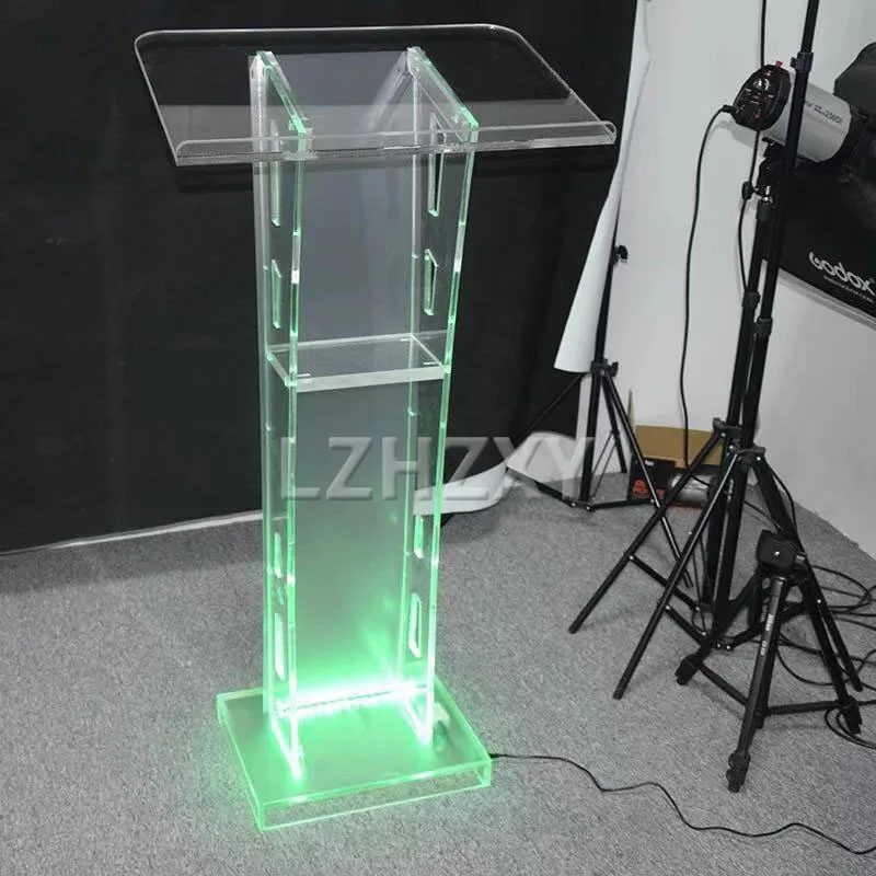 Led Arc Acrylic Podium Church Pulpit Modern Rostrum Award Reception Platform Speaker Bracket Clean Transparent Plexiglass