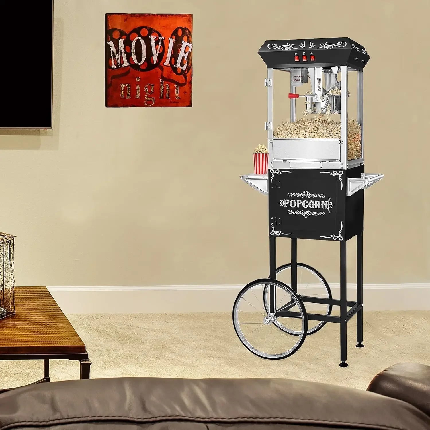 NORTHERN POPCORN Black 8 oz. Ounce Foundation Vintage Style Popcorn Machine and Cart