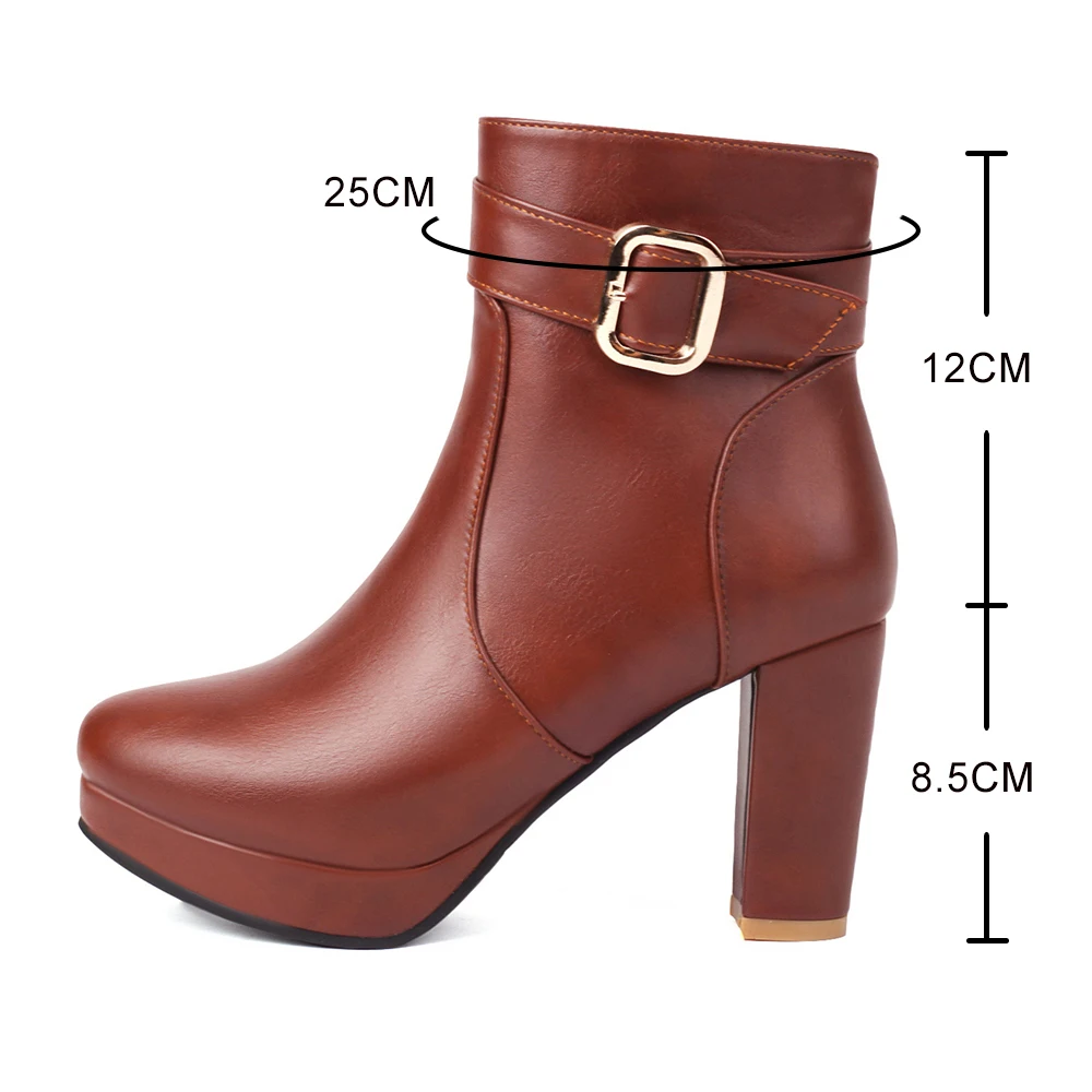 Beige Ankle Boots Women Platform Shoes Fashion Buckle High Heels Red Black Autumn Winter Women\'s Short Boot Size 40 41 Free Ship