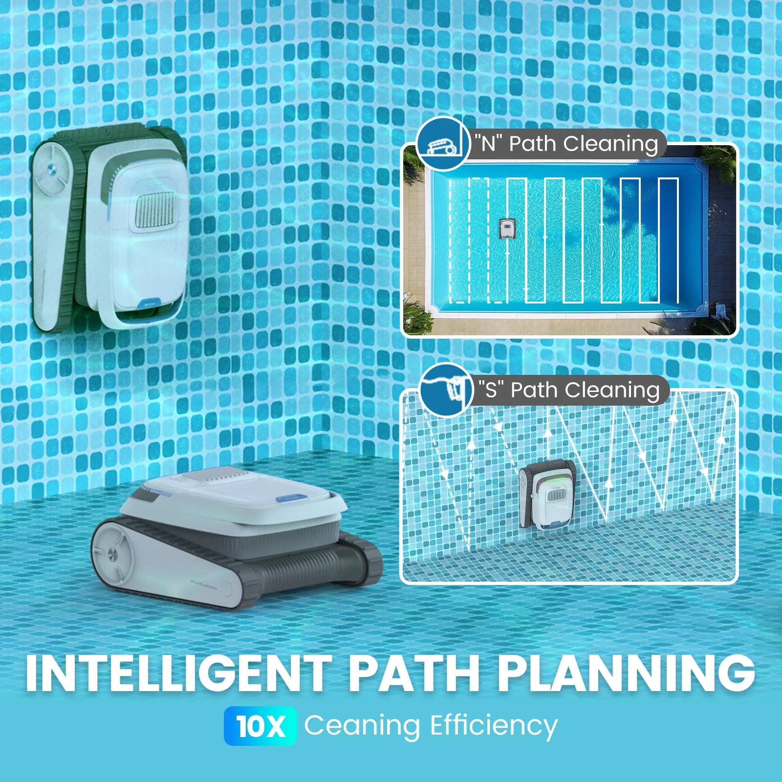 Pool-Staubsauger, batteriebetrieben, kabelloser Pool-Roboter, Boden, 120 Minuten Laufzeit, Wandkletter-Poolreiniger für Pools bis zu 170 m2