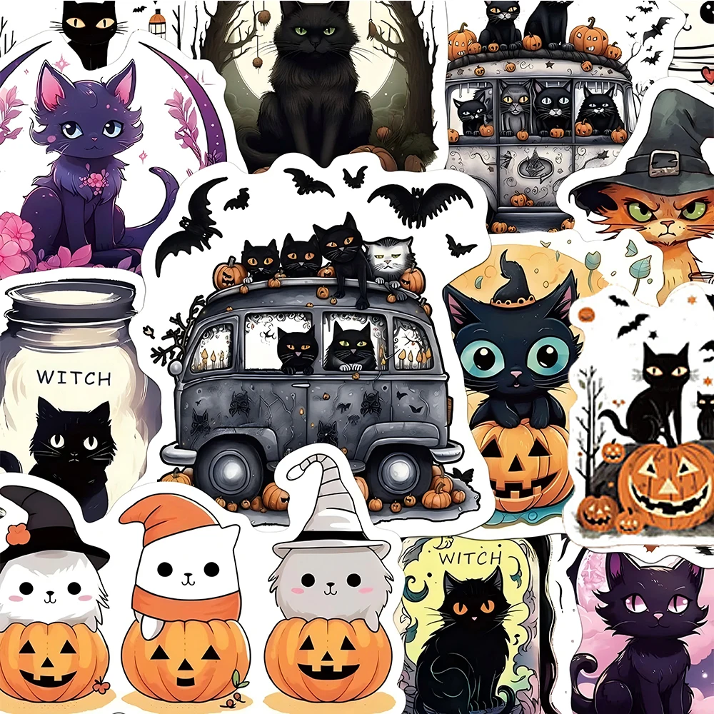 

10/30/50pcs Gothic Halloween Cat Stickers Cool Cartoon Decals Kid Toy DIY Motorcycle Guitar Notebook Laptop Vinyl Sticker Decor
