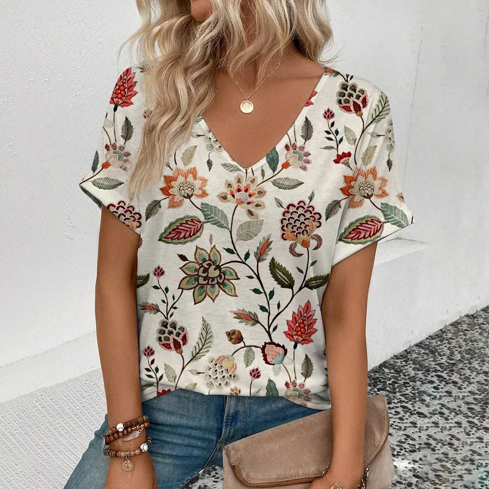 

Женская футболка больших размеров, летняя футболка с v-образным вырезом для женщин, повседневная модная футболка с коротким рукавом, повседневная футболка с 3d принтом, женская одежда