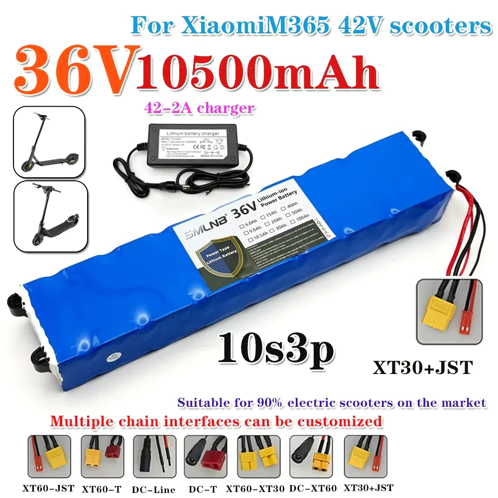 10S3P 36 فولت 10500 مللي أمبير 36 فولت بطارية ليثيوم 18650 بطارية ليثيوم مناسبة لبطارية سكوتر كهربائي Xiaomi M365 + شاحن 42 فولت