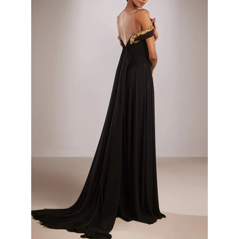 Sukienki wieczorowe na studniówkę z cekinami, z odkrytymi ramionami, proste, z szalem, eleganckie sukienki koktajlowe na przyjęcie.