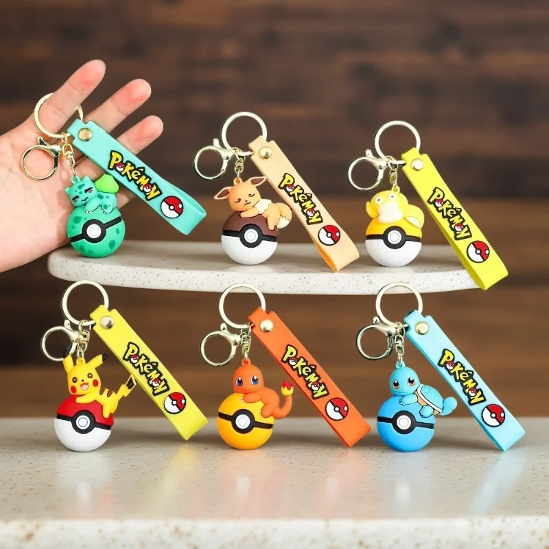 Image of 1/2/3/6 Stück Anime Pokemon Pokeball Schlüsselanhänger-Set Pikachu Eevee Charmander Figuren Schlüsselringe für Taschen Rucksack Sammlerstücke Geschenke