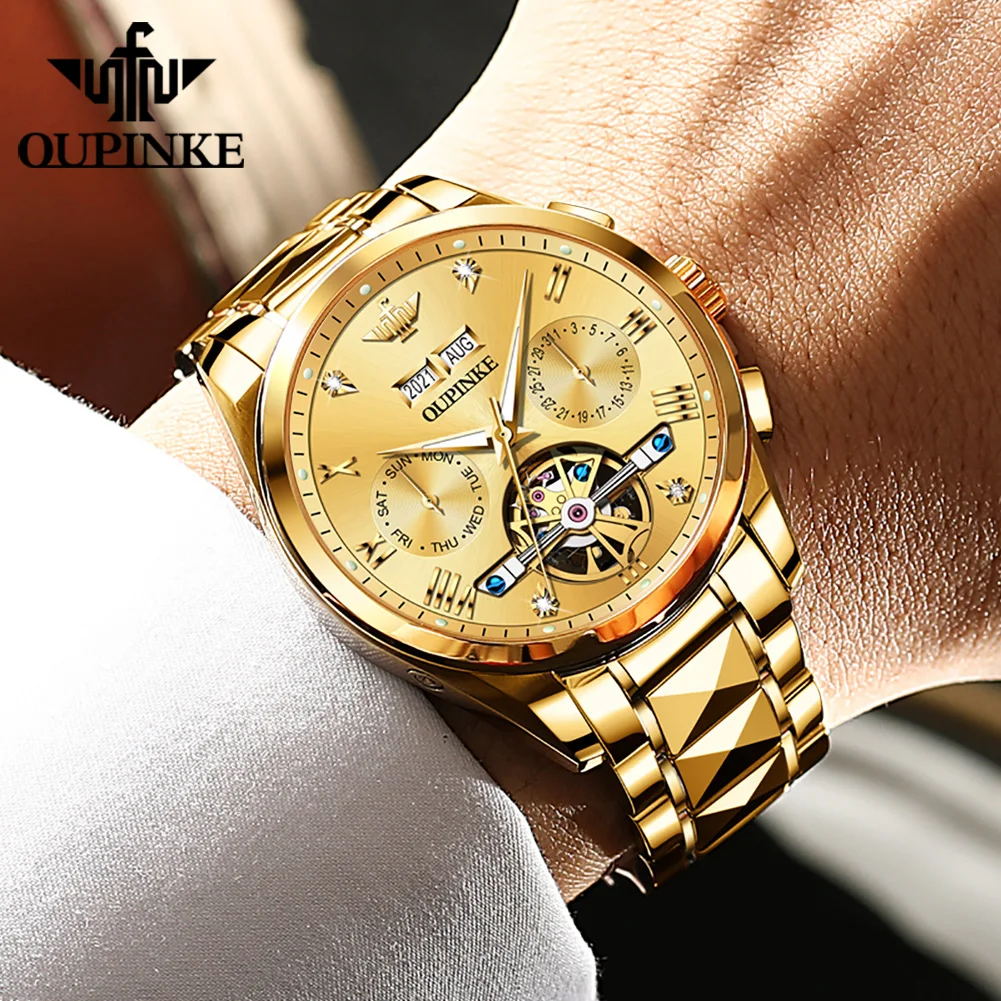 OUPINKE Luxury Men Automatic Mechanical Wristwatch Tungsten Steel Watch Top Brand Sapphire Glass Men Watches reloj hombre