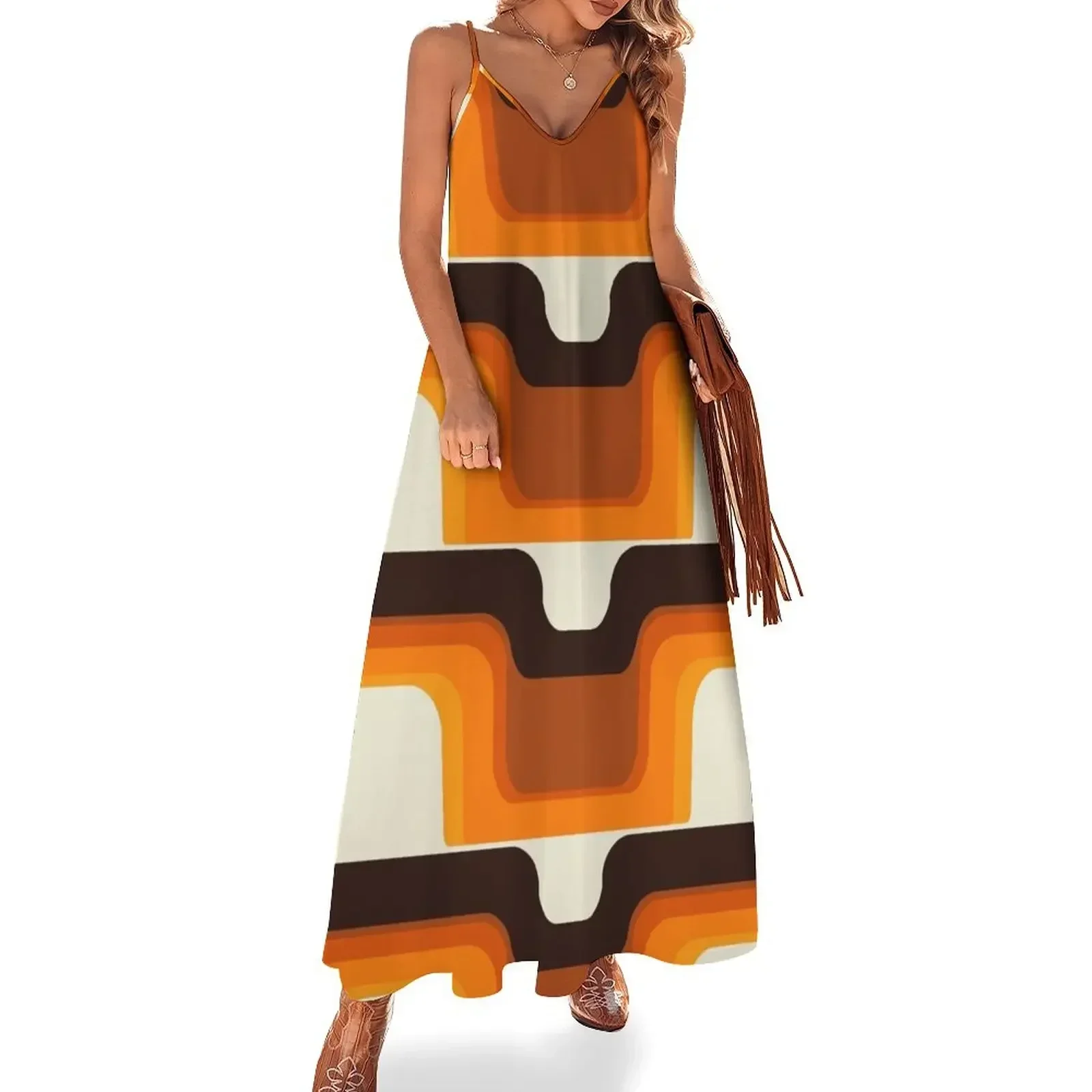 

Mid-Century Modern Meets 1970s Orange Sleeveless Dress clothes for women womans clothing Dress