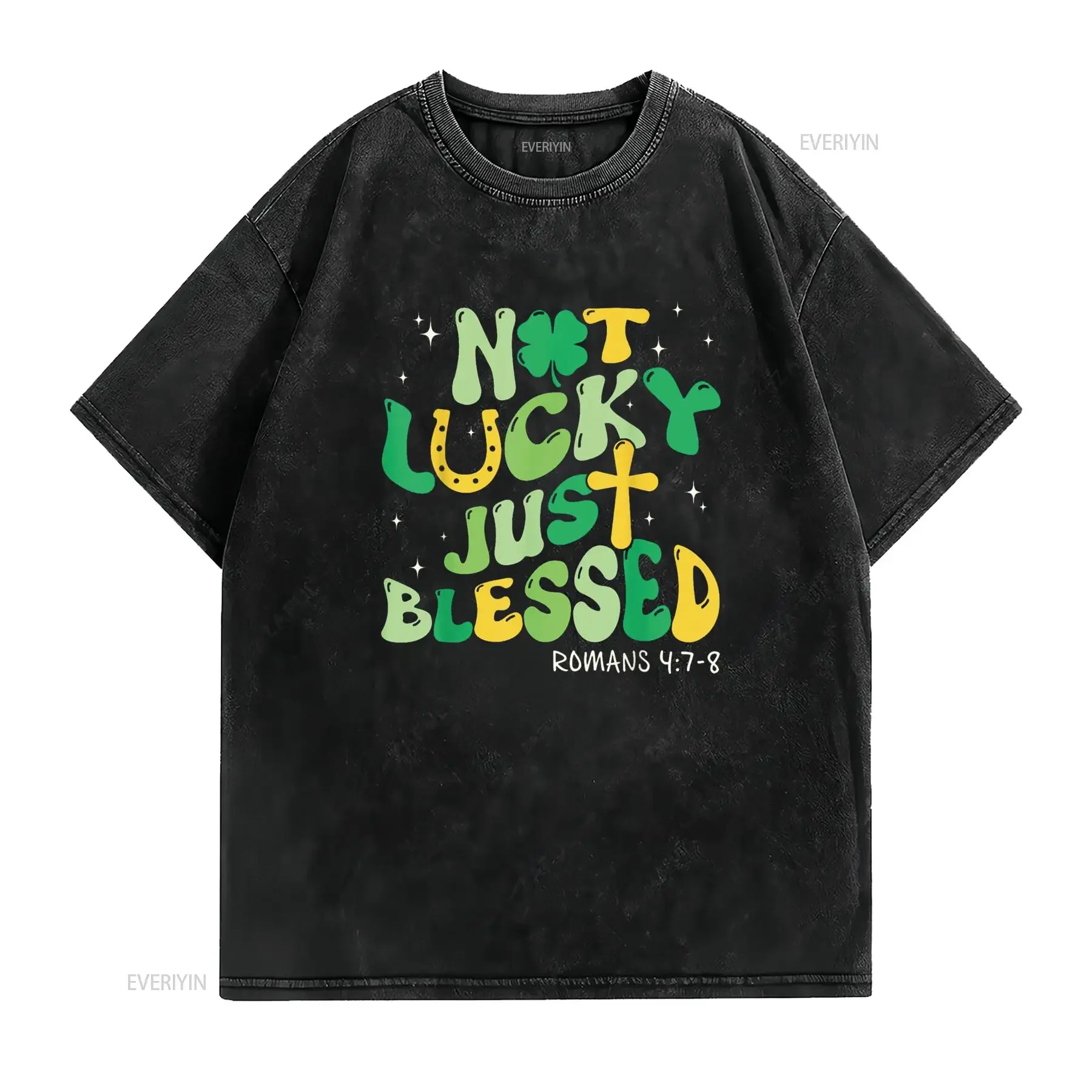 تي شيرت Not Lucky Just Blessed Retro St Patricks Day Christian Faith تي شيرت عتيق مغسول غير رسمي للجنسين ملابس شارع ناعمة