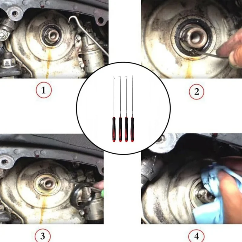 4-piece 160mm Auto Car Oil Seal Screwdrivers Set Hose Removal Hook Set O-Ring Seal Gasket Puller Remover Pick Hooks Repair Tools