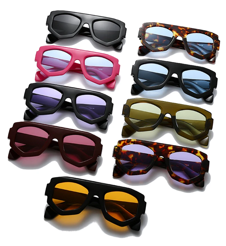 SO&EI Mode Unregelmäßige Quadratische Frauen Sonnenbrille Shades UV400 Retro Blau Lila Männer Sonnenbrille – Detail 4