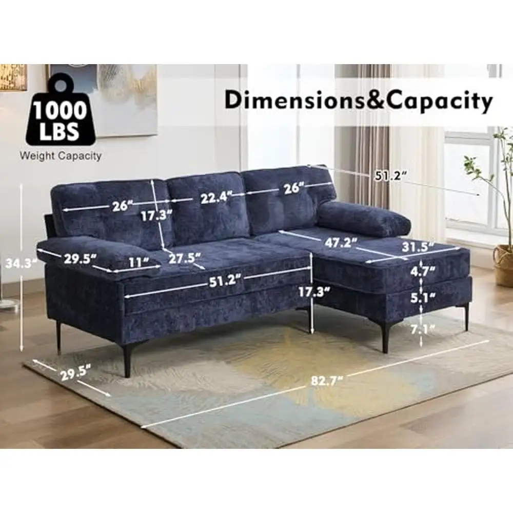 Convertible L Shaped Sectional Sofa with Reversible Chaise Comfy 3 Seat Soft Chenille Living Room Couch Ergonomic Cushion Solid