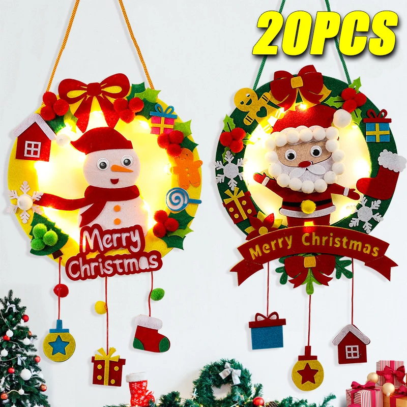 20PCS Christmas Garland with Lights Children's Handmade Diy Creative Christmas Hanging Kindergarten Decoration Party Accessories