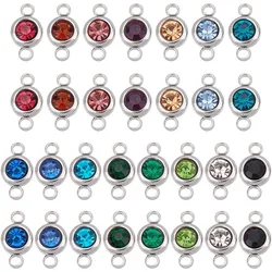 30pcs Glass Rhinestone Links Charms Transparent Glass Connector Pendants Flat Round Birthstone Charm Crystal Glass Charms