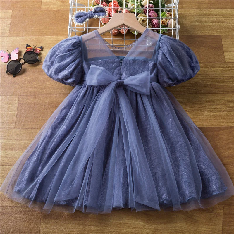 Mesh Puffy Dresses For Girls Tutu Ball Gown Kids Elegant Wedding Party Fairy Clothes Children Formal Princess Vestido 2-8 Years