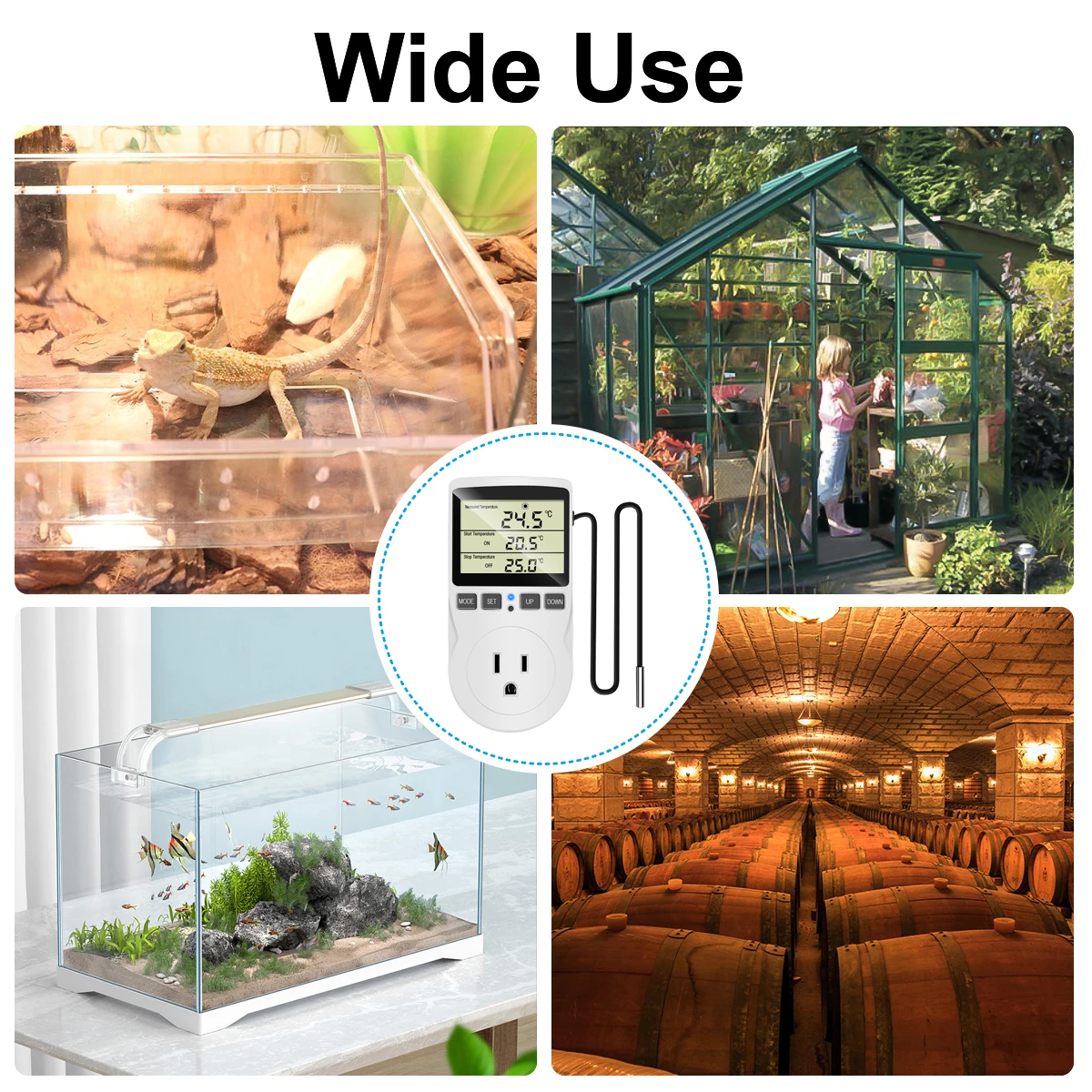 Presa timer UE/USA/FR Termostato Regolatore di temperatura digitale Presa con interruttore timer Sonda sensore Riscaldamento Raffreddamento