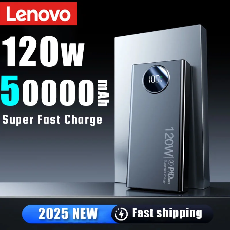 Lenovo 120W Fast Charging Powerbank 300000mAh High Capacity Power Bank Portable Battery Charger For iPhone Samsung Huawei Gift