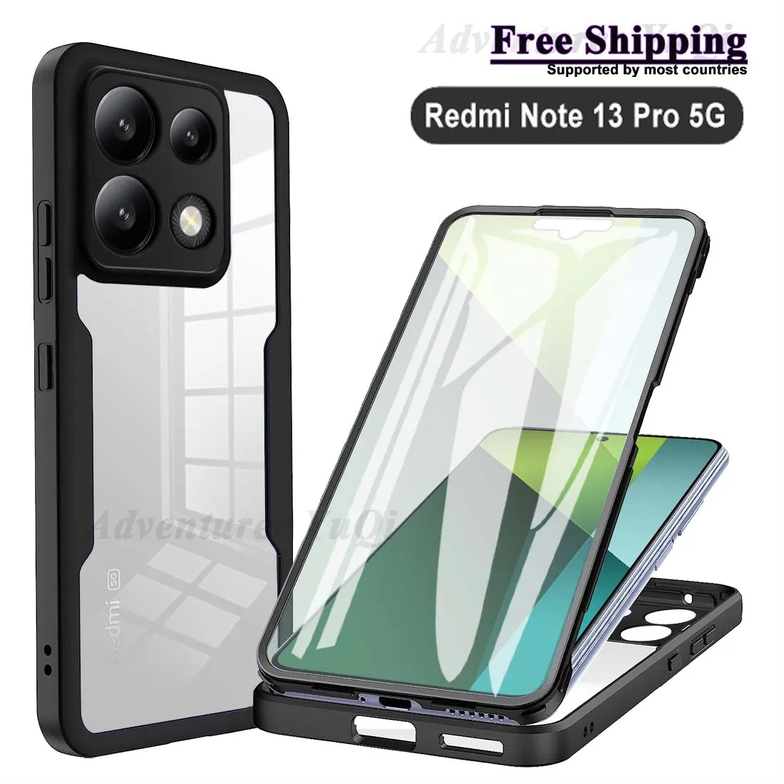 

For Xiaomi Redmi Note 13 Pro 5G 360 Phone Case Shockproof Full Cover Protection Screen Protector Camera Lens Bumper Shell Funda