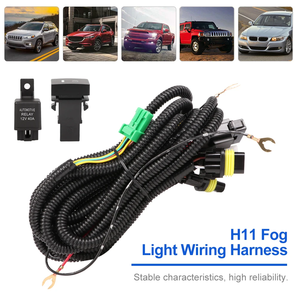 

H11 Fog Light Wiring Harness Sockets Wire Connector LED indicators Switch 12V 40A Relay Work Lamp Car Accessories