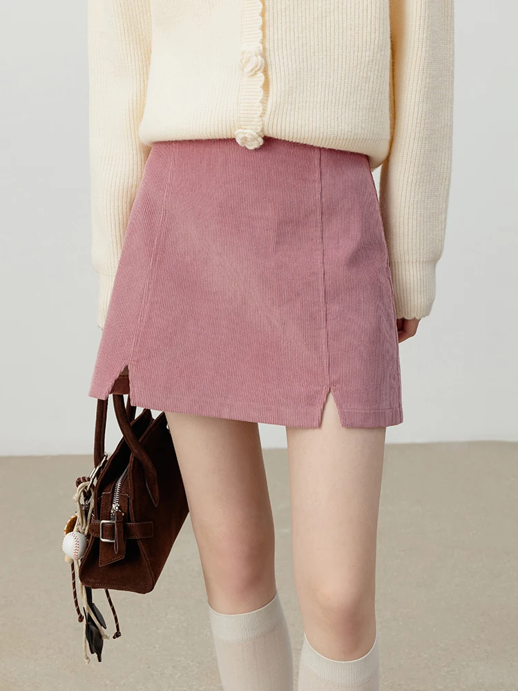 

Eggka однотонная вельветовая юбка трапециевидной формы с разрезом для женщин, утягивающая юбка с высокой талией, осенняя новинка Sle