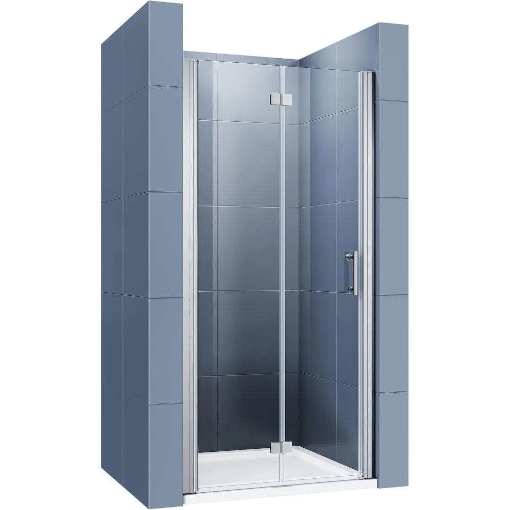 

30" W x 72" H Shower Doors, 1/4" Clear Glass, Chrome Finish, Semi-Frameless Pivot Bifold Shower Doors