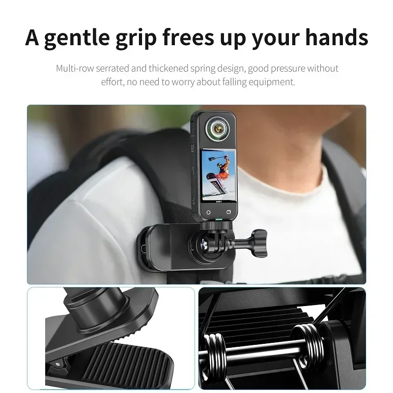 Magnetic Backpack Clip for DJI Action 4 3 2/Pocket 2/Insta360 X3 X2/Gopro Camera Accessories 360° Rotation Clamp Mount