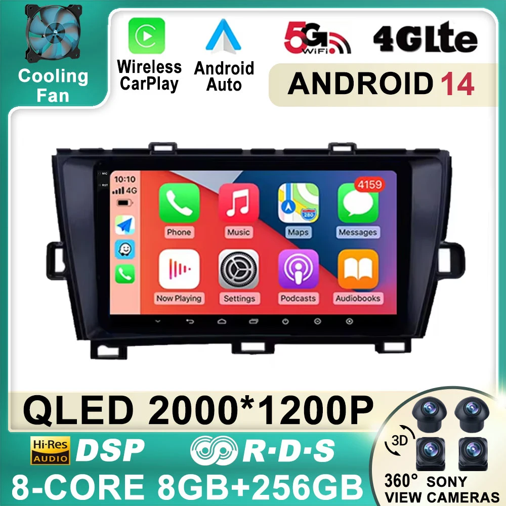 

Android 14 Car Audio For Toyota Prius 30 RHD 2009-2015 Multimedia Stereo Auto DVD Player Navigation GPS BT Carplay Auto Radio