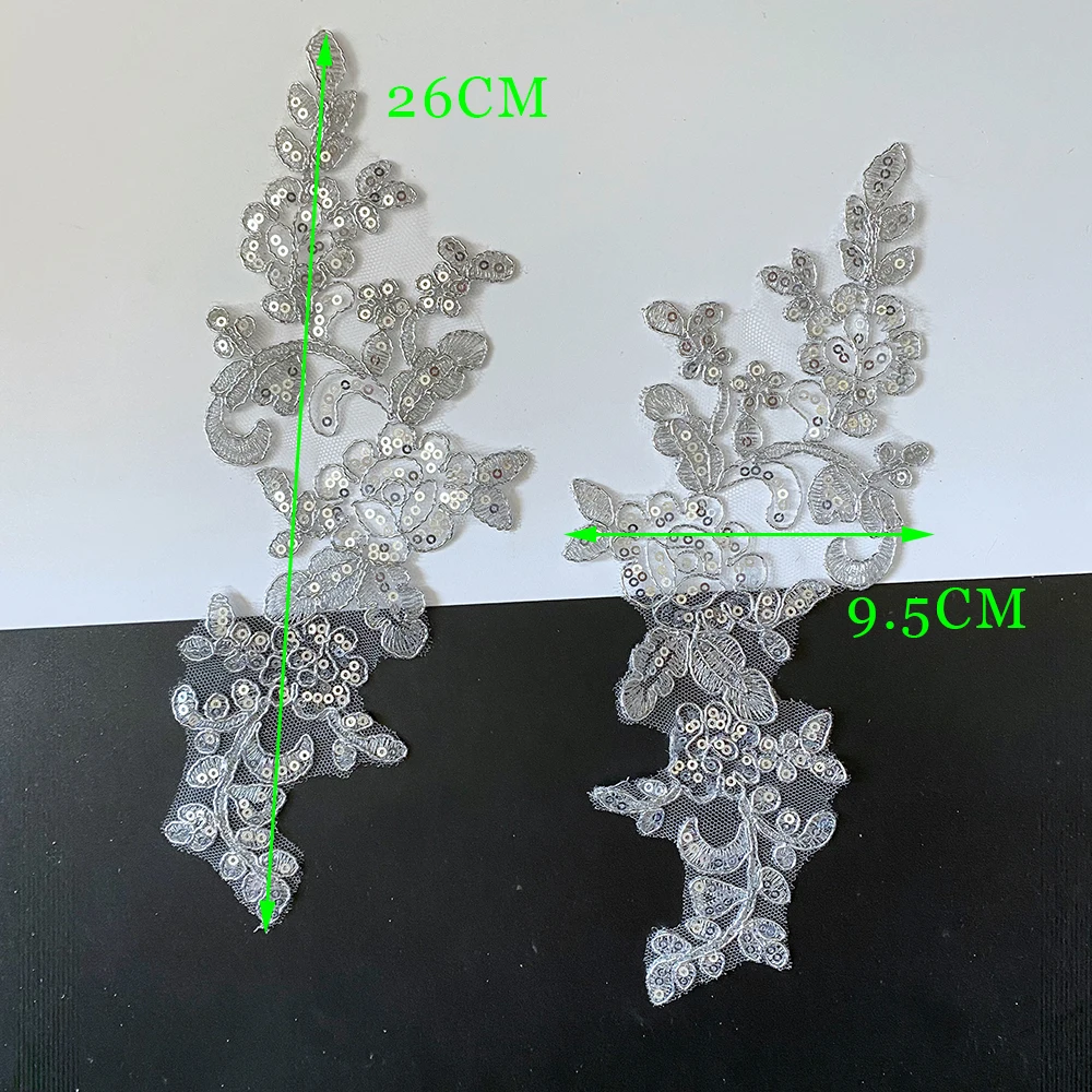 2Pair/4 sztuk srebrny Venise gipiury Cording kwiat koronkowa aplikacja wykończeniowa łatka suknia ślubna szycia koronkowa łatka dekoracji DIY