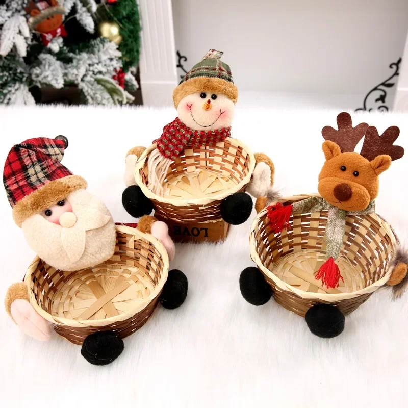 Christmas Candy Wicker Basket, Santa Claus, Elk, Snowman, Fruit, Physical Storage Basket, Home Decoration