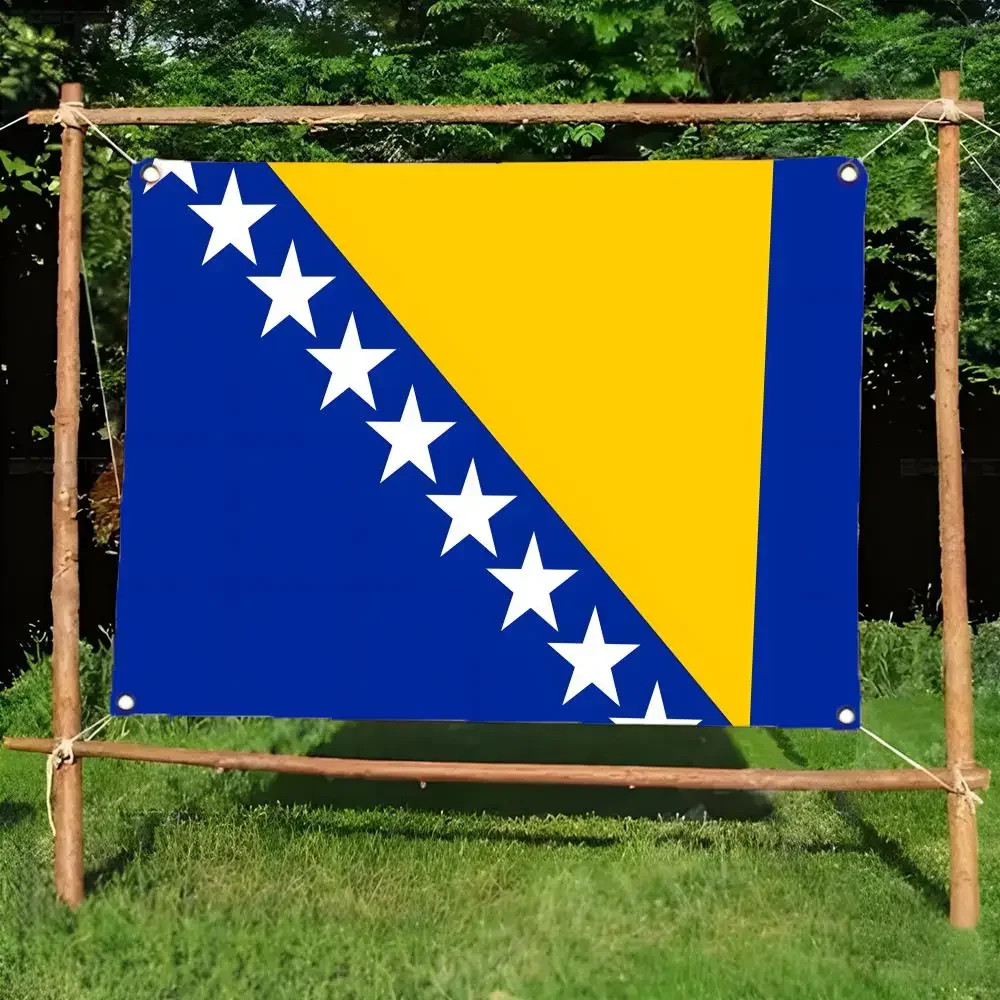 Flag of Bosnia and Herzegovina Flags Daily four ring borderless design indoor outdoor decor easy hang install