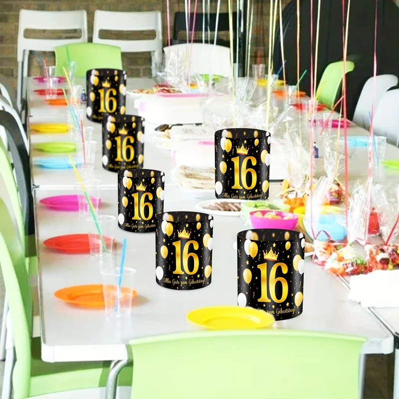 مجموعة من 6 أباجورة ديكو للطاولة على شكل تاج ذهبي أسود 16.18.20.30.40.50.60.70.80.90 لحفلات أعياد الميلاد