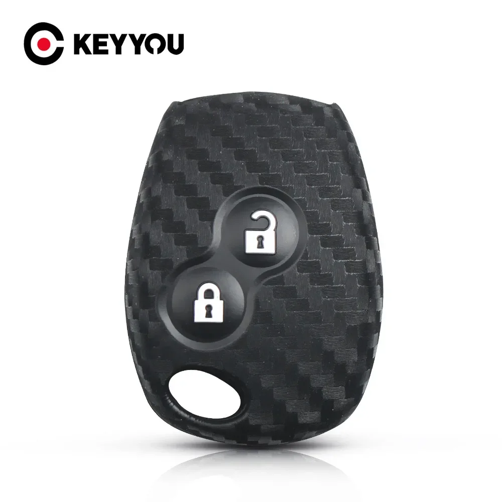 KEYYOU-llaveros de silicona de carbono para coche, 2 botones, para Renault Duster, Clio, DACIA 3, Twingo, Logan, Sandero, Modus, Nissan