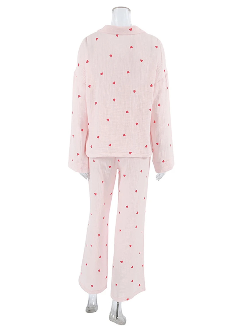 Marthaqiqi stampa donna Sleepwear Suit camicie da notte a maniche lunghe Sexy colletto rovesciato pantaloni da notte set pigiama in cotone Casual