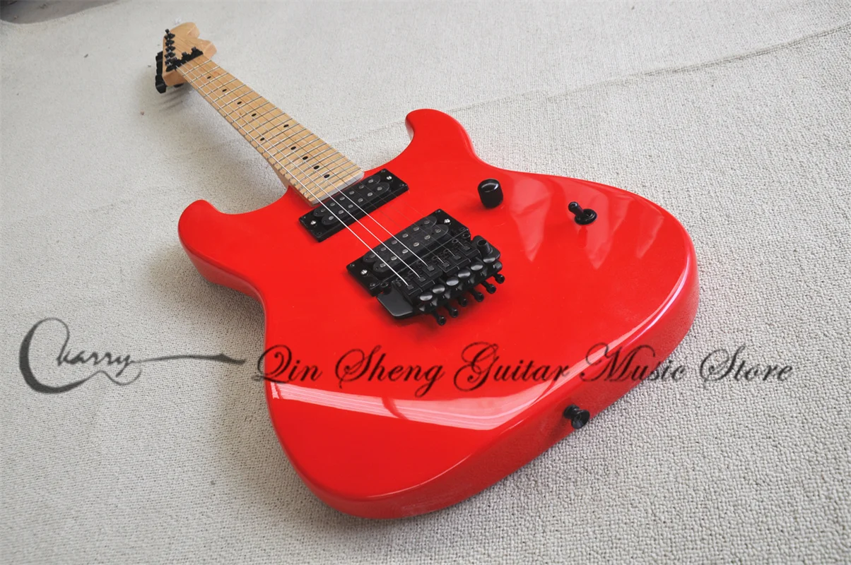 Red Electric Guitar Char Guitar Tremolo Bridge Maple Nect Basswood Body Black Tuners HH Pickups