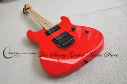 Red Electric Guitar Char Guitar Tremolo Bridge Maple Nect Basswood Body Black Tuners HH Pickups