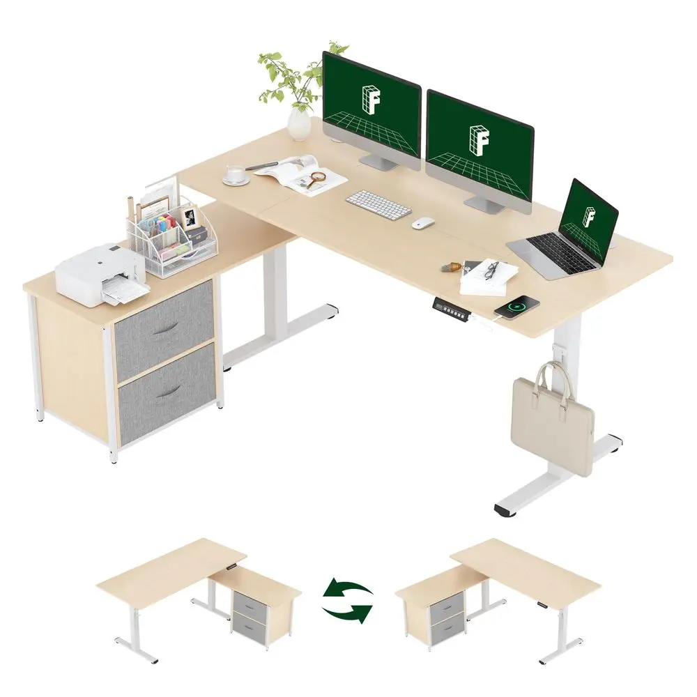 

L Shaped Standing Desk with Drawers, Large Electric Height Adjustable Executive Desk, Sit Stand Desk for Home Office and Workst