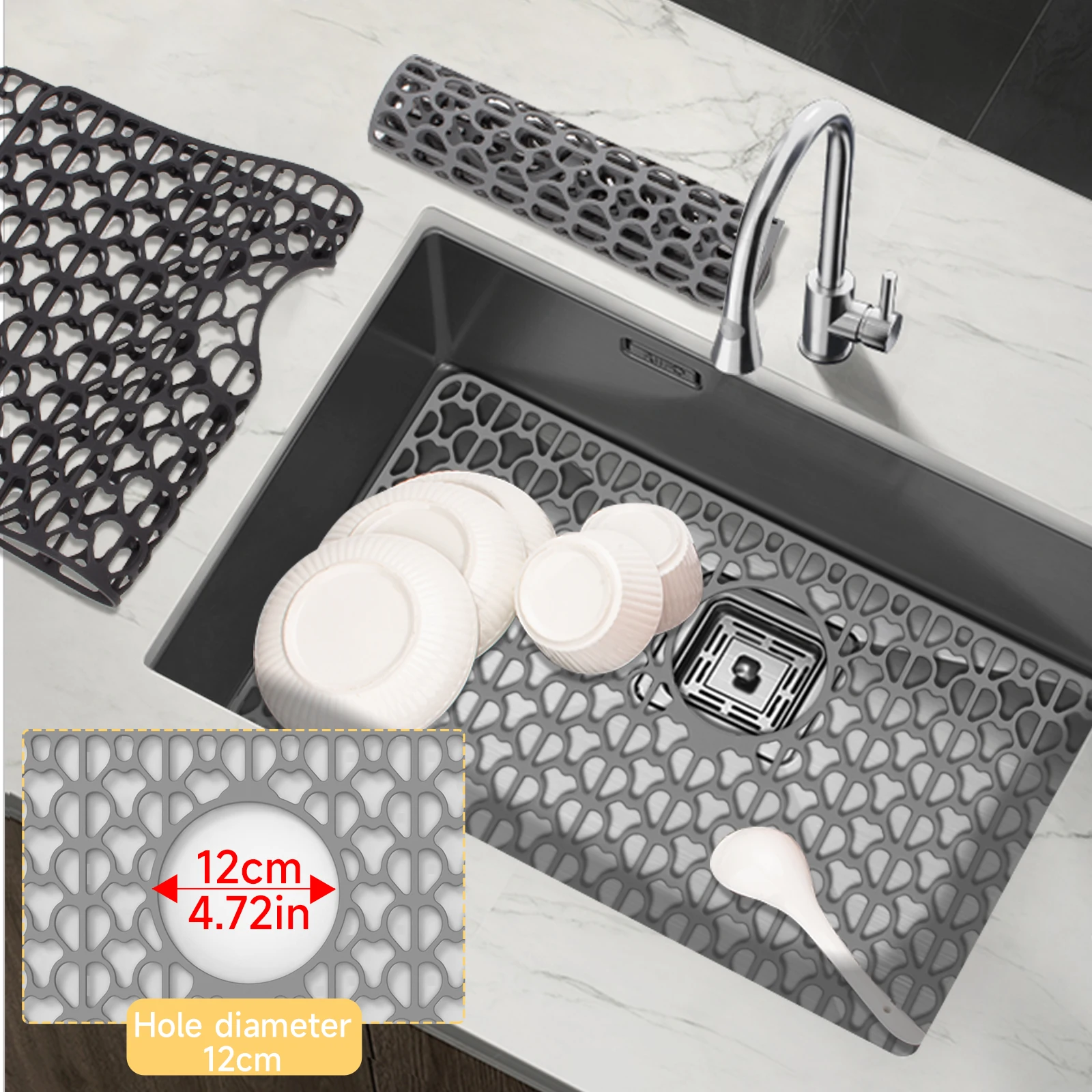 Silicone Kitchen Sink Mat Non SlipDishwashing Pad with Hollow DesignProtects Sink Bottom from Scratches Multi Functional Durable