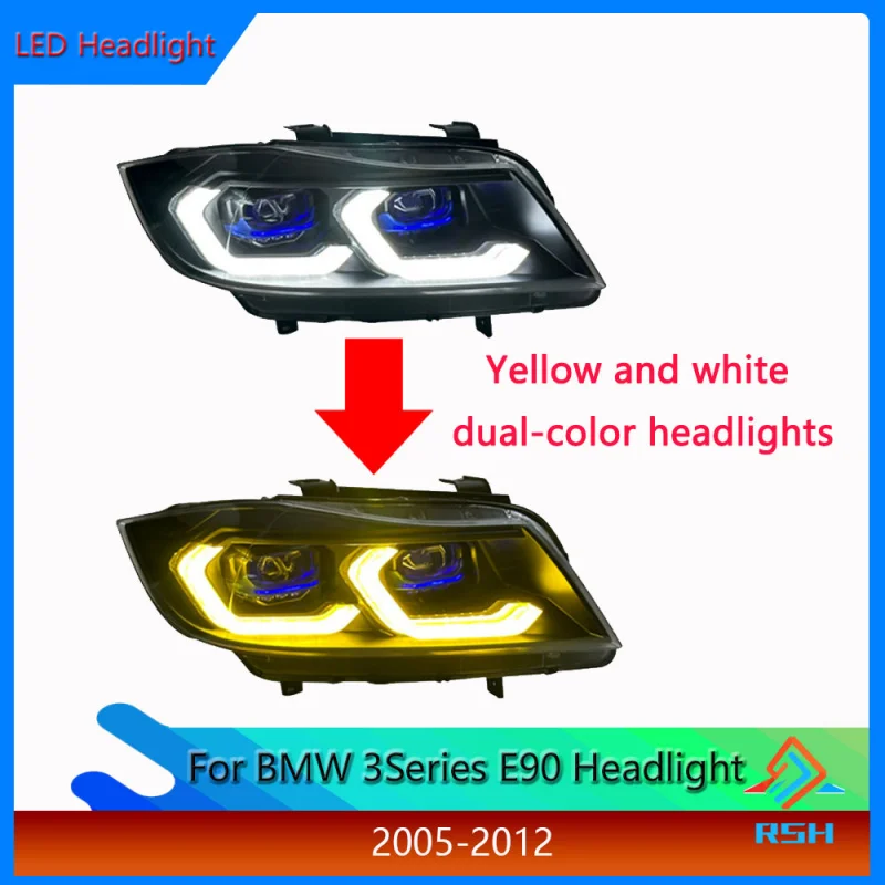 For BMW 3 Series E90 Headlight Assembly Modification 05-12 Three Series LED Lens Daytime Running Light Water Steering Front Lamp