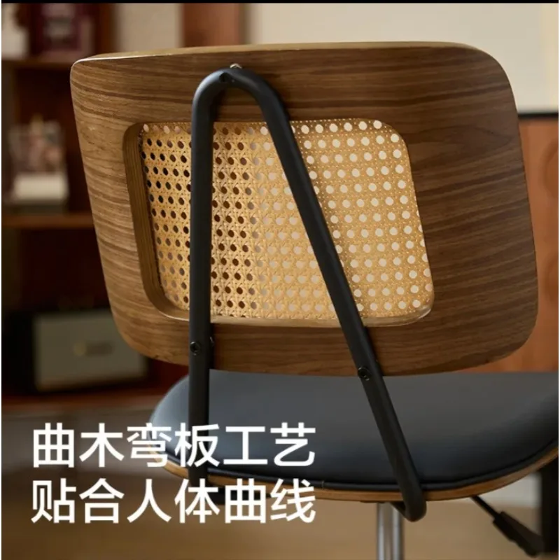 Retro Rattan Office Chair Ergonomic Height Adjustable Mid-Century TikTok Trend Gaming Chair Muebles Silla De Escritorio - Image 4