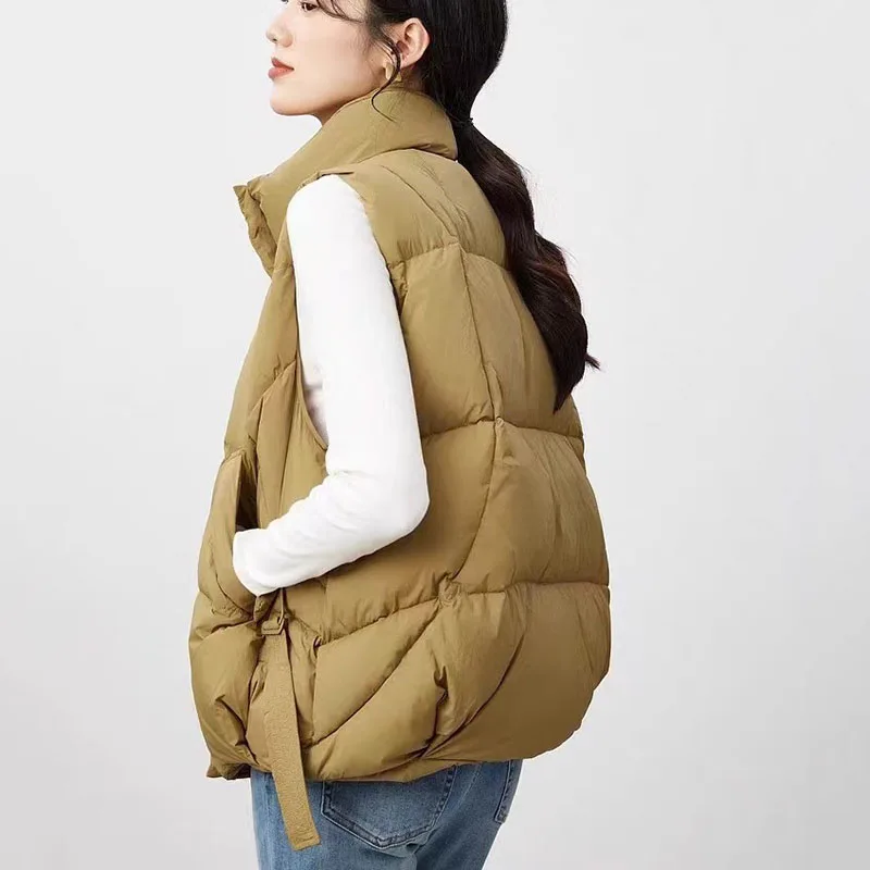 韓国ファッショナブルなダウンベスト女性のチョッキアウター 2025 秋冬新軽量ホワイトダックダウン暖かい女性ベスト H576