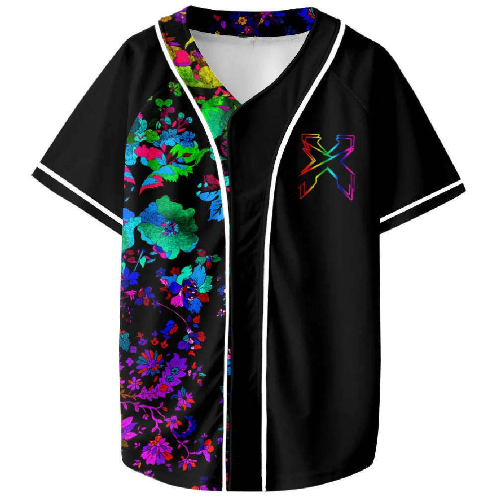 Summer Men Excision Trippy Floral Baseball Jersey T-shirt Harajuku Short Sleeve Tops Tees Fashion Clothing Kid Baseball Uniform