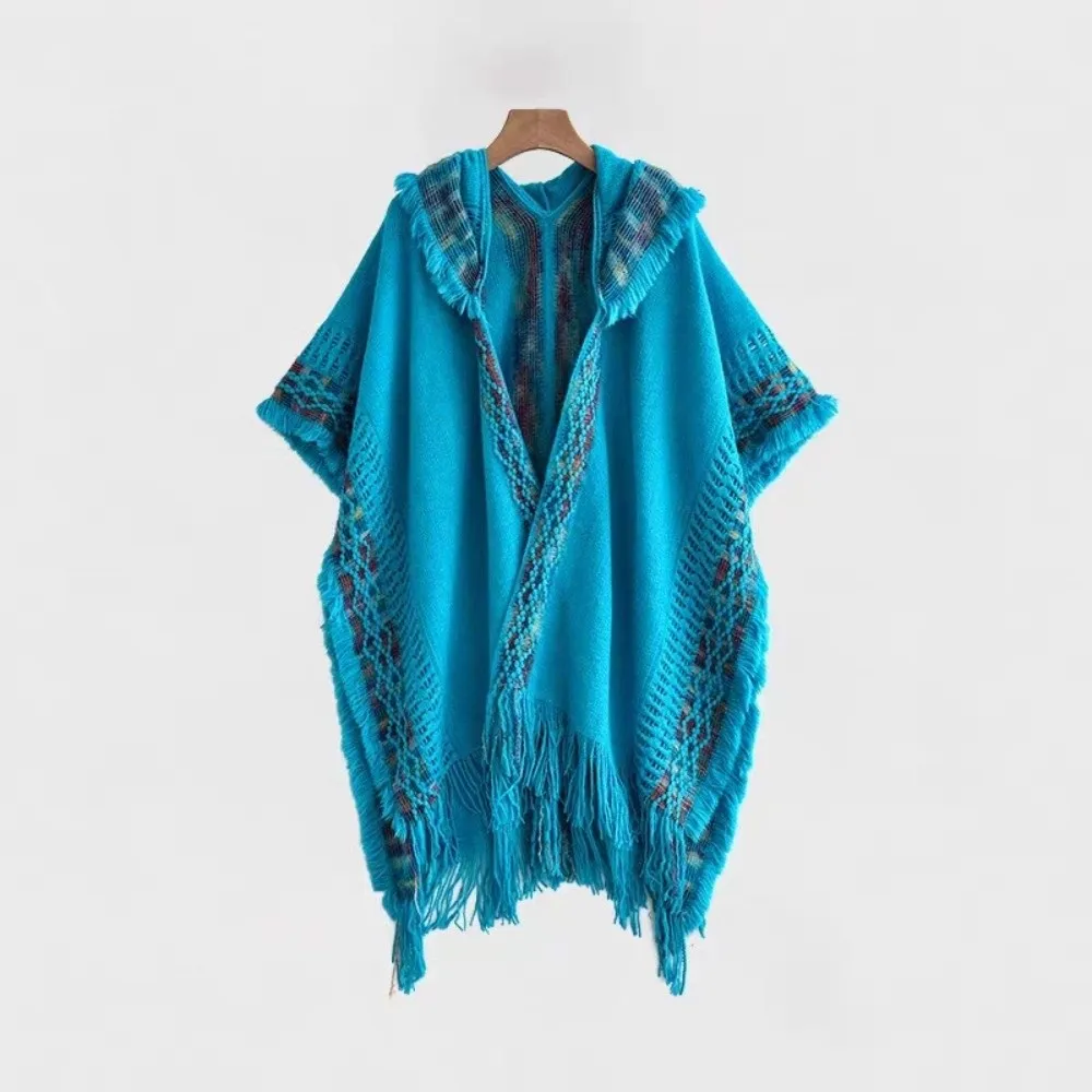 

Модный вязаный пуловер в этническом стиле, шаль, зимнее теплое элегантное монгольское пончо, накладки, женская мода