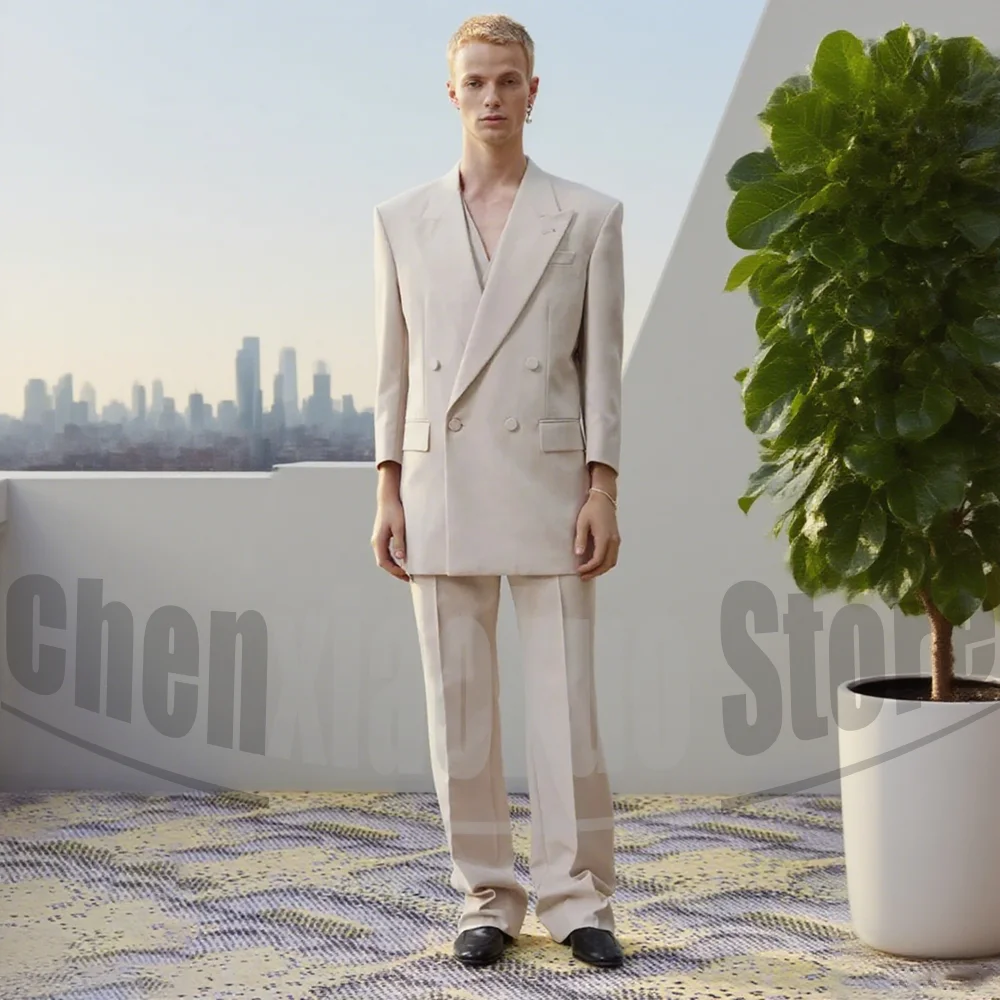 Men's Double Breasted Oversized Suit Set Fashion Trendy Formal Casual Outfits Chic Wedding Party Prom Male Suit 2 Piece