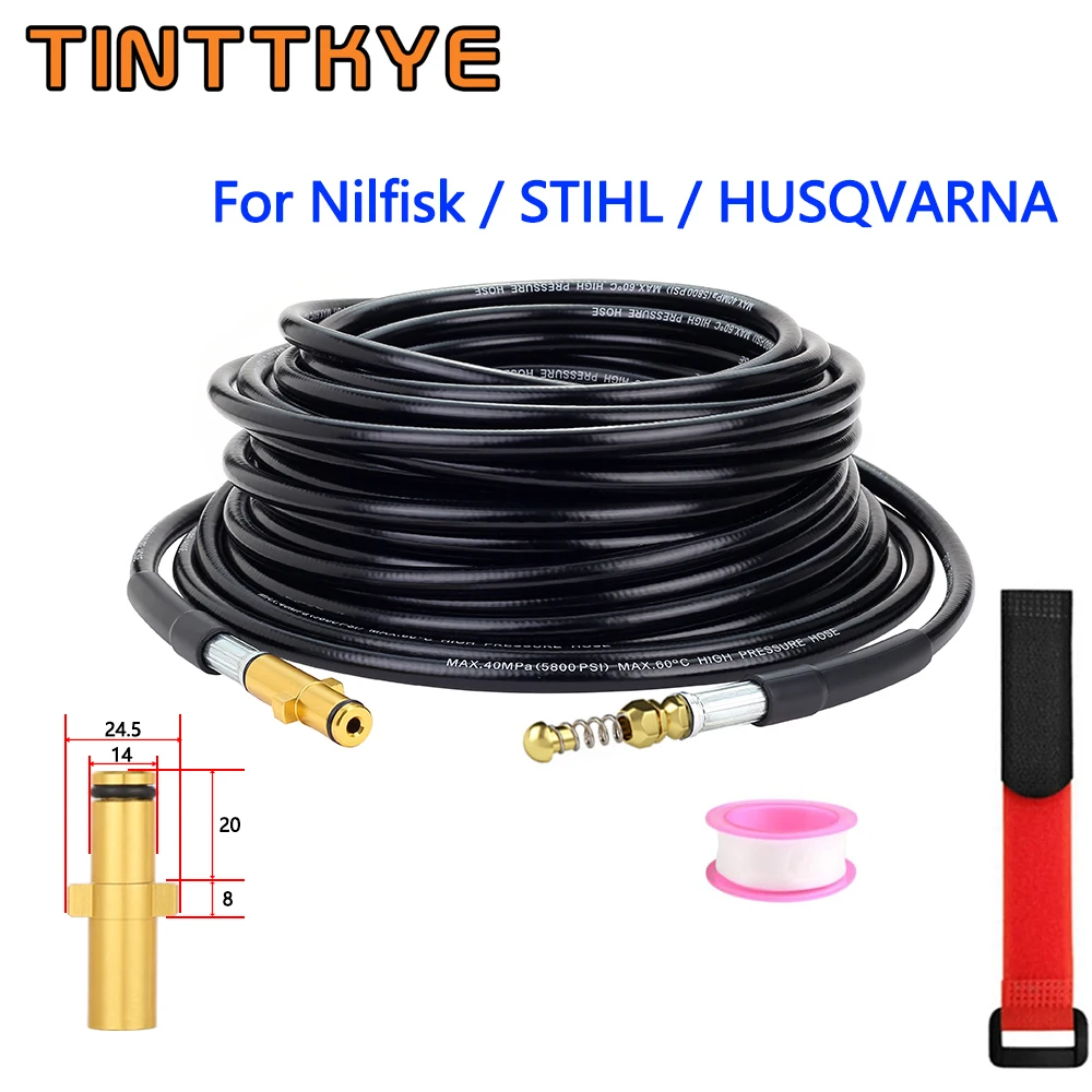 

6-20m High Pressure Washer Pipeline Sewage Dredging Blockage Jet Hose Sewer Cleaner with nozzle Adapter for Nilfisk Gerni STIHL