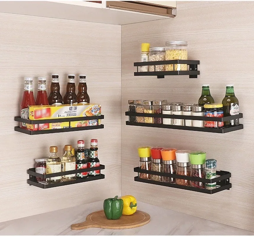 Kitchen Organizer Wall Mount Bracket Holder Wall Storage Shelf for Spice Jar Rack Cabinet Shelves Kitchen Gadgets Supplies