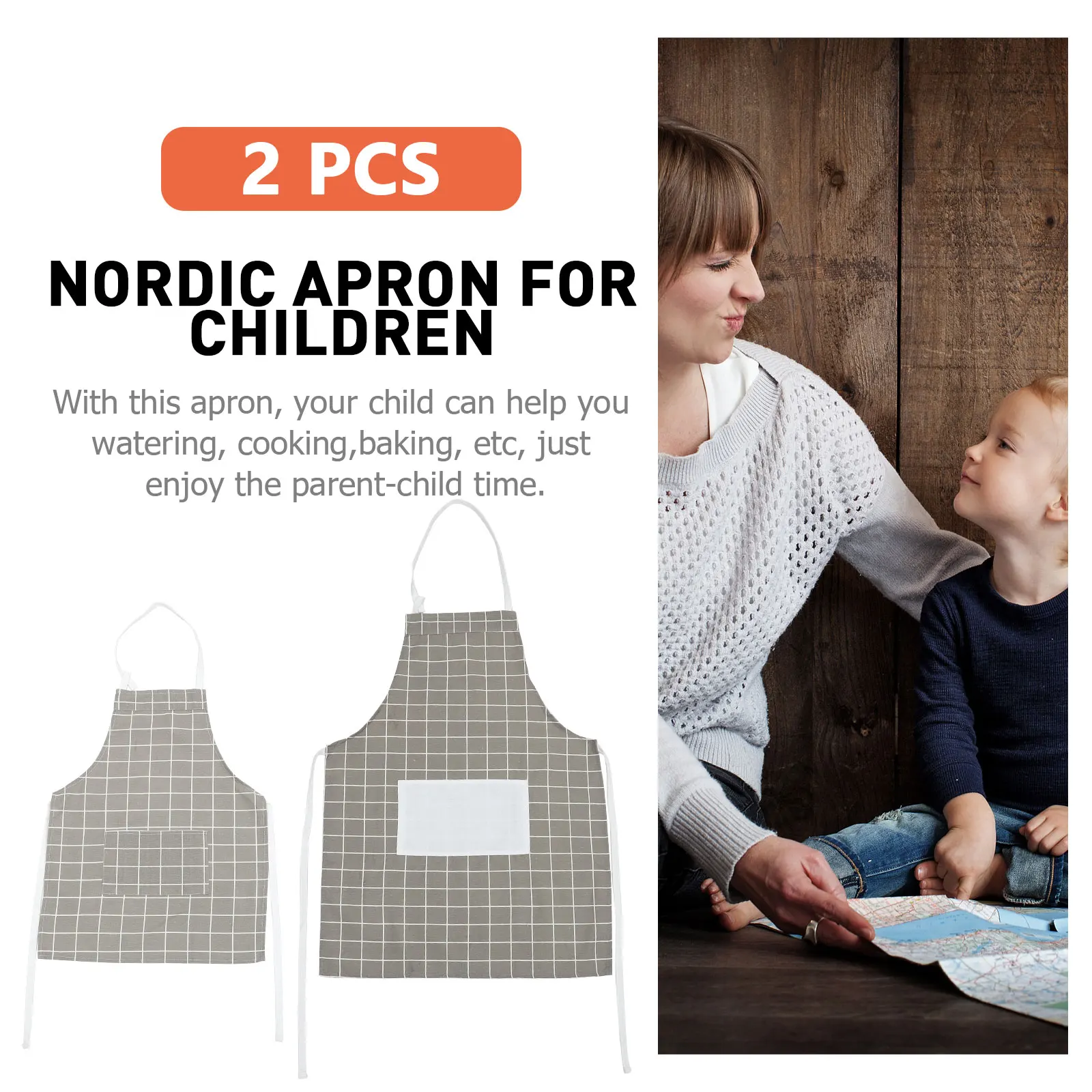 

2pcs Cotton For Planting Apron Kids Parent-Child Cooking Baking Planting Large Pocket Kitchen Garden Chef