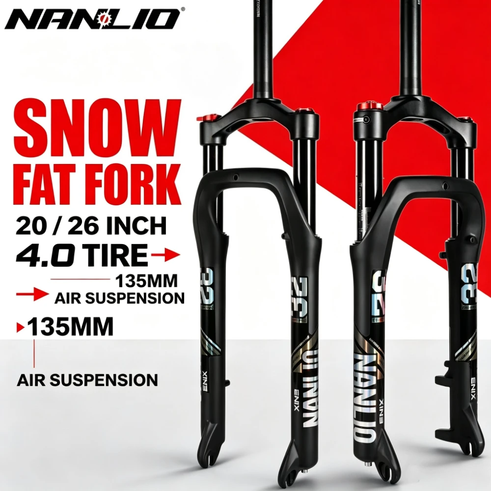 Nanlio Mountain Snow Bike Fat Fork MTB Bicycle Suspension Forks 20 26 Inch Oil Air Pressure Forks 4.0