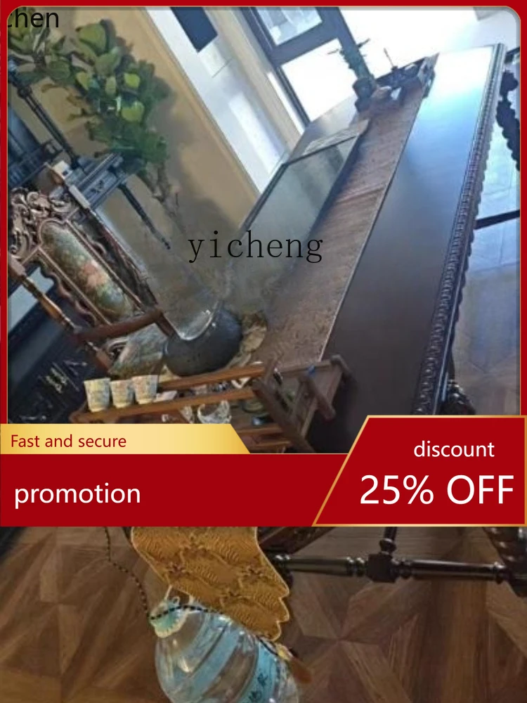 

YFY European Retro Solid Wood Carved Vintage Long Dining Table Antique Style Household Dining Table
