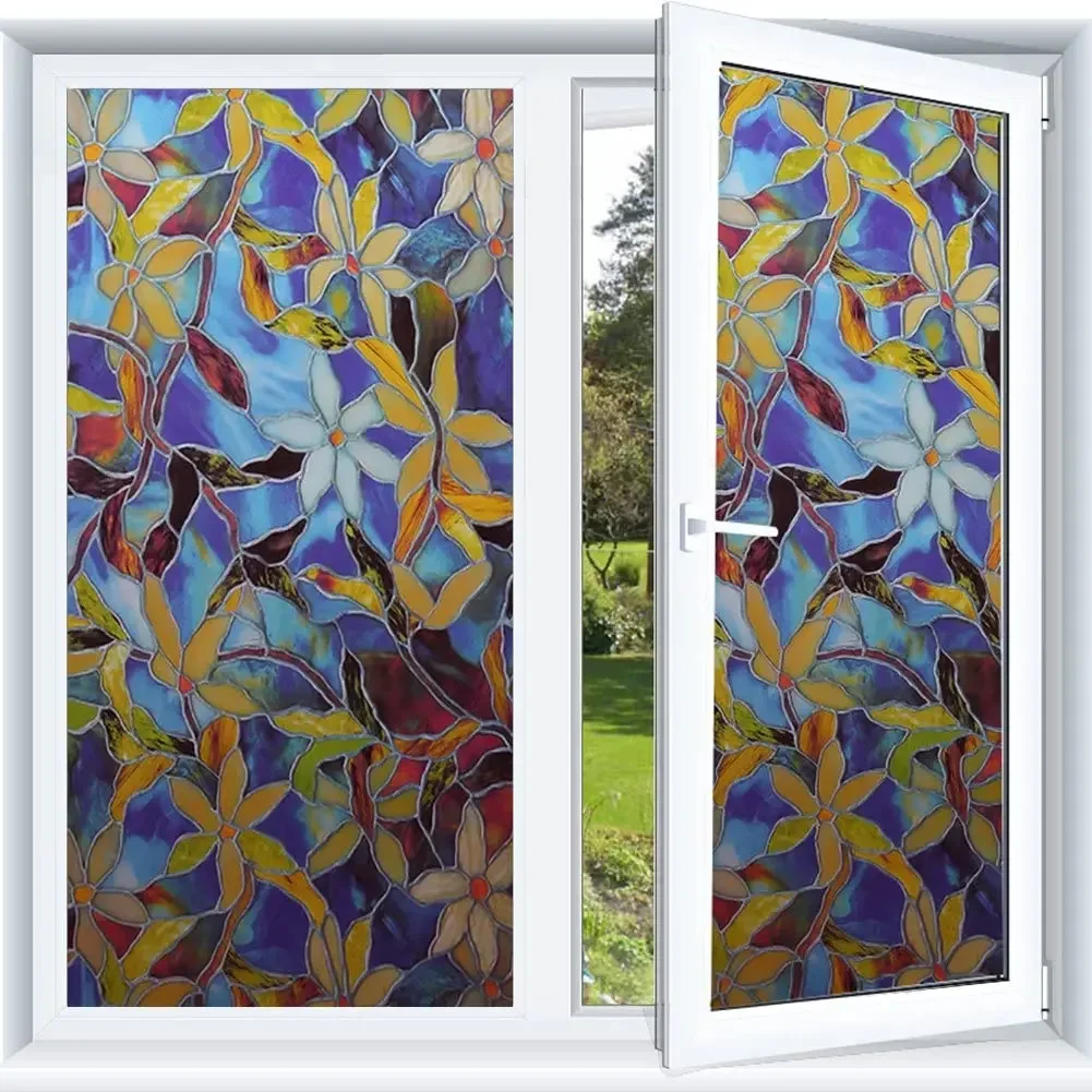 3D No Glue Self Static Frosted Window Film, Non-Adhesive, Heat Control, Anti UV, Stained Glass Window Clings, Decorative Privacy