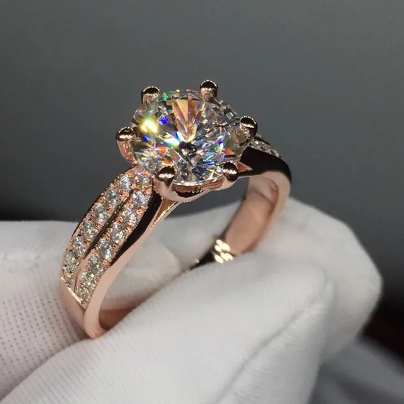 18K Rose Gold Solitaire Lab Diamond Romise Ring 925 Silver Engagement Wedding Band Ring for Women Men Jewelry