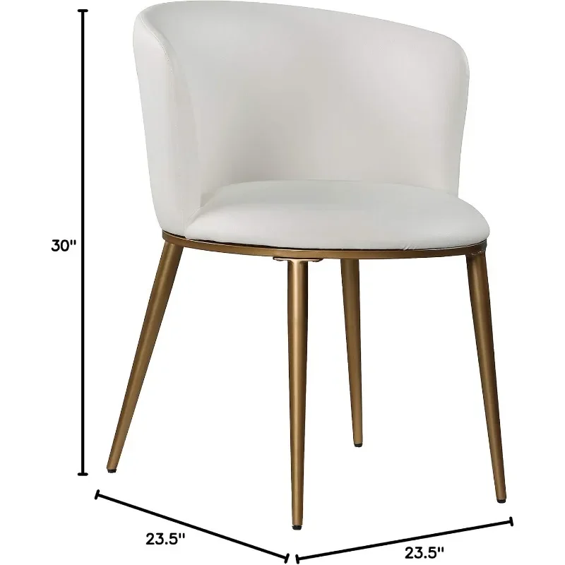 Contemporary Upholstered Dining Chair with Rounded Back and Sturdy Iron Legs, Set of 2, White Faux Leather, Gold